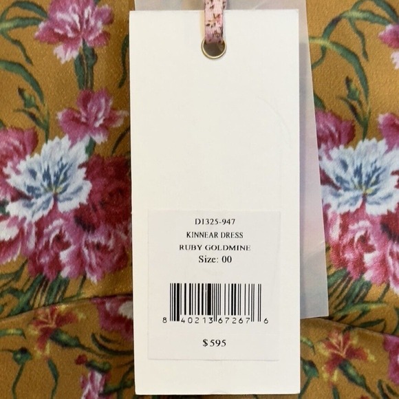 LoveShackFancy Floral Kinnear Satin V-neck Midi Ruby Goldmine Dress Size 00 - Picture 8 of 11